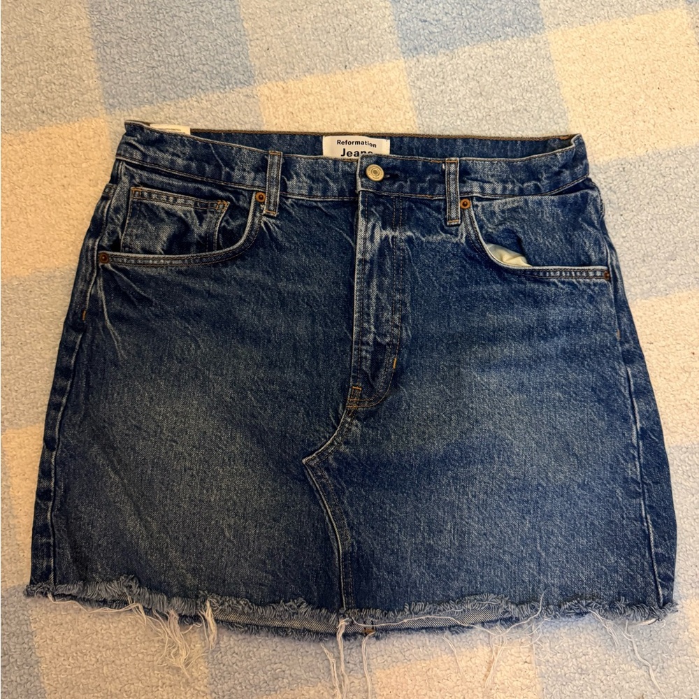 Reformation Distressed Denim Mini Skirt